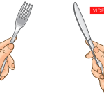 Illustrazione mani che tengono posate