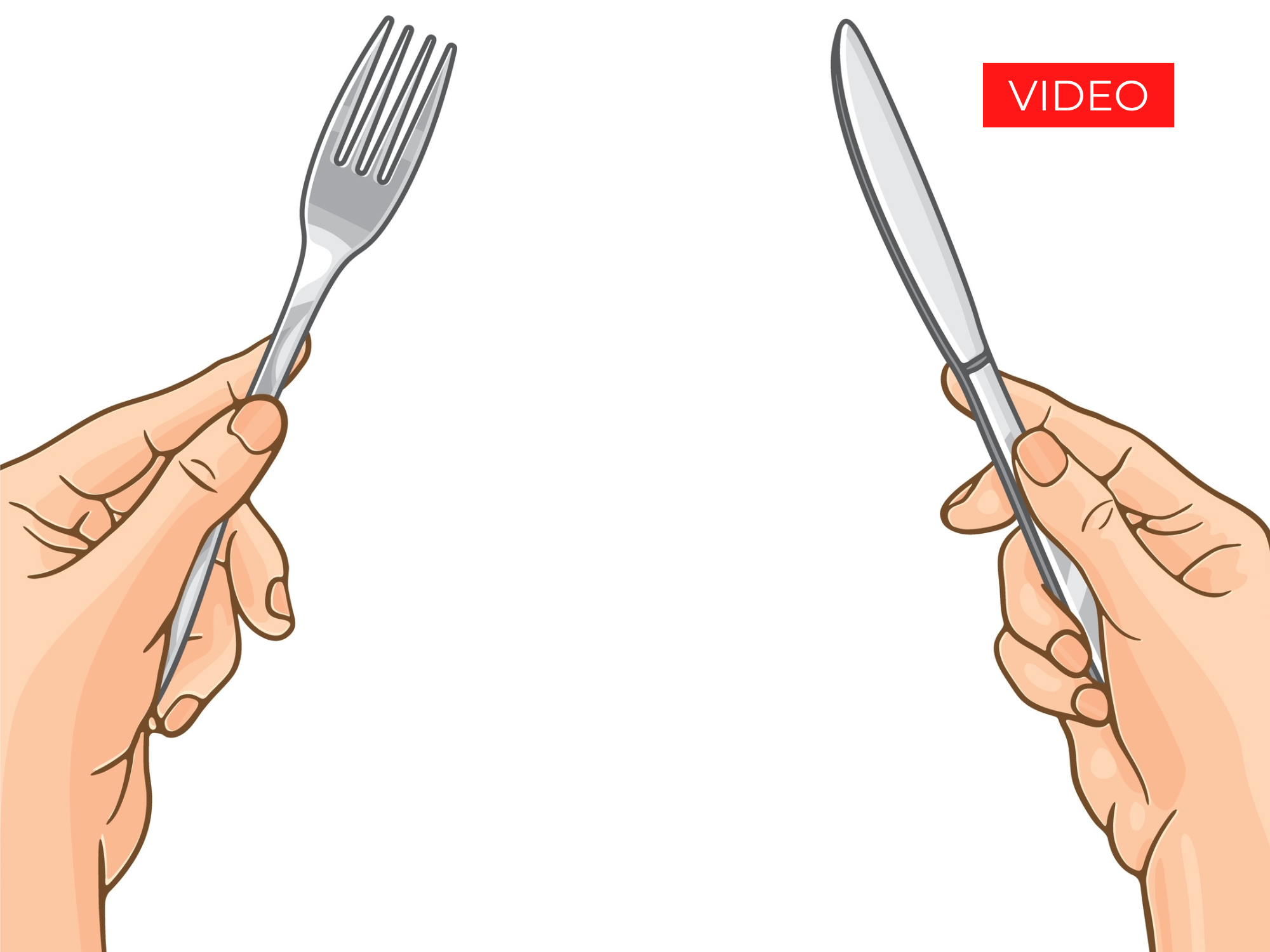 Illustrazione mani che tengono posate