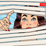 Illustrazione di donna che sbircia dalla finestra