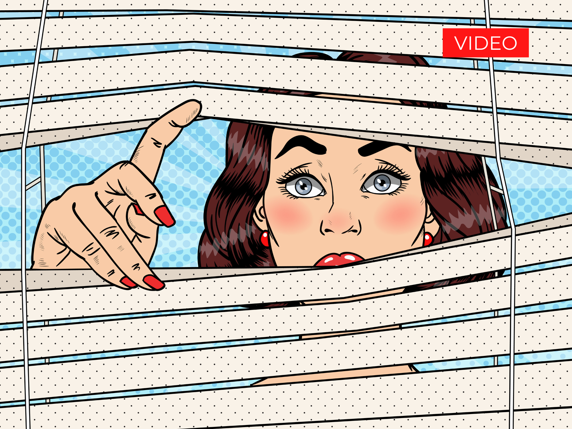 Illustrazione di donna che sbircia dalla finestra