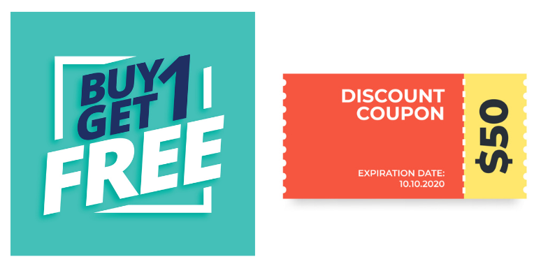 Illustrazione coupon sconto e acquisto gratis