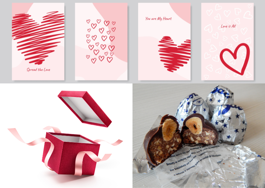 Illustrazione biglietto d'amore con cioccolatini Baci Perugina