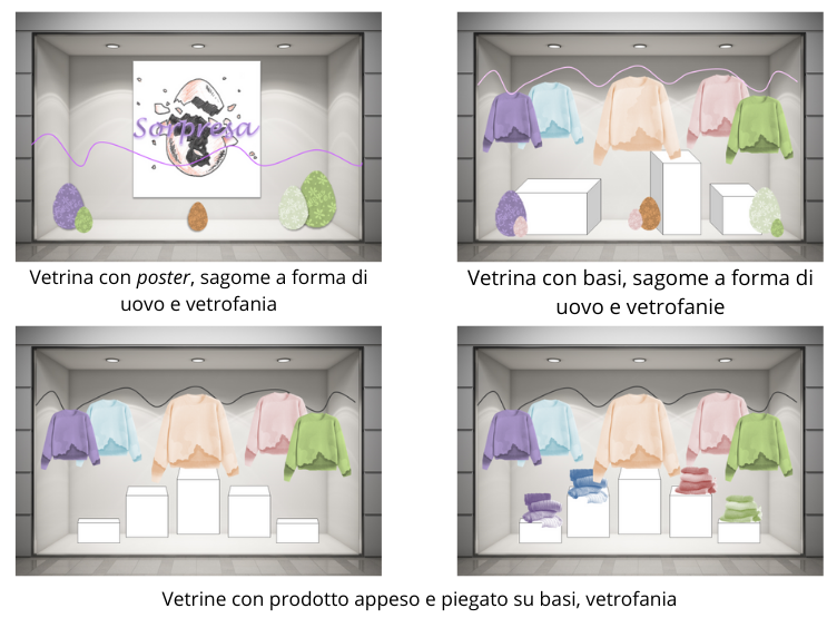 Illustrazione con vetrine allestite per la Pasqua