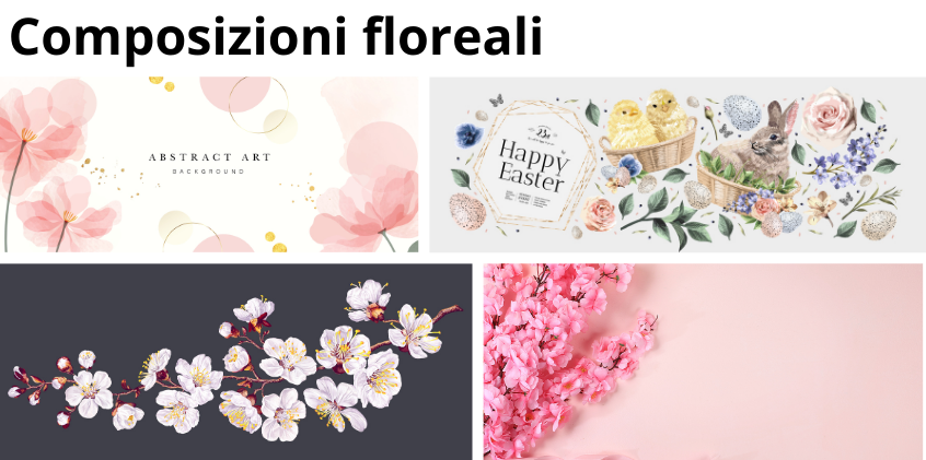 Illustrazione con composizioni floreali