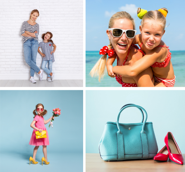 Foto con mamma e figlia con vestiti abbinati