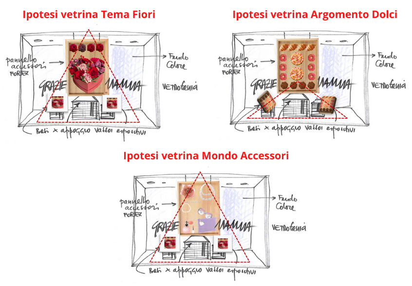 Illustrazione esempi per vetrine Festa della Mamma
