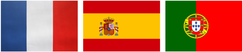 Illustrazione con bandiera della Francia, della Spagna e del Portogallo