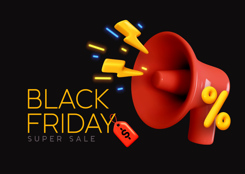 Illustrazione megafono sconti black friday