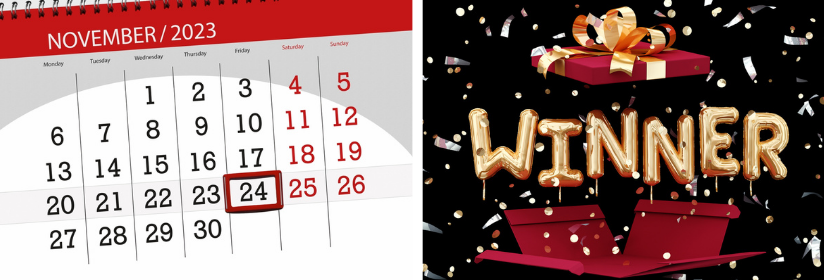 Illustrazione calendario Novembre 2023 e scritta Winner
