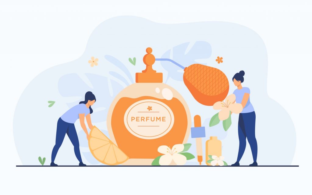 Illustrazione di donne che spruzzano il profumo