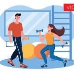 Illustrazione con ragazzi allenati in palestra