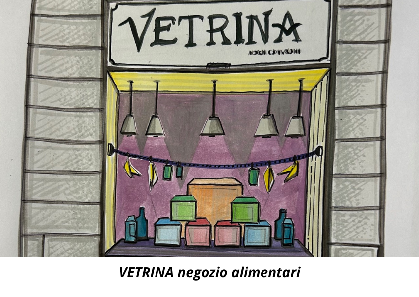 Illustrazione vetrina con luci