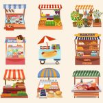 Illustrazione chioschi negozi