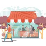 Illustrazione con vetrina di un negozio