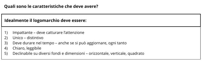 Tabella caratteristiche Logomarchio