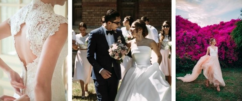 Foto con sposi e abiti da sposa