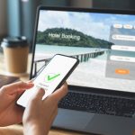 Foto di persona che prenota online un albergo