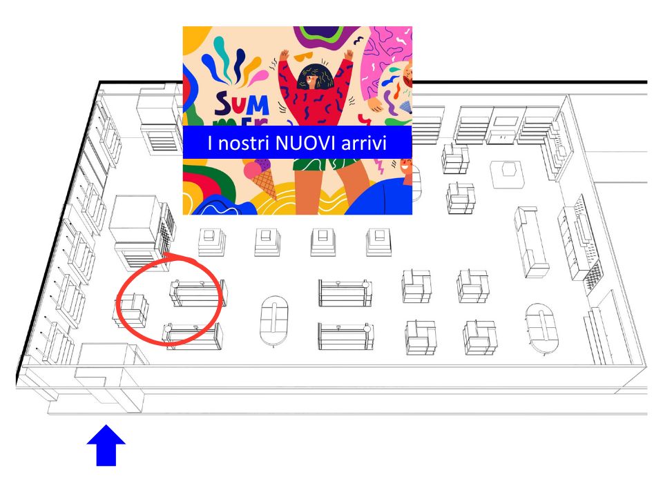 Illustrazione con dettaglio ingresso negozio