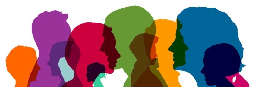 Illustrazione con figure colorate di profilo