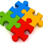 Illustrazione con pezzi di puzzle colorati