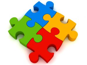 Illustrazione con pezzi di puzzle colorati