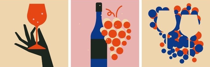Illustrazione banner con immagini che rimandano al vino