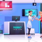 Illustrazione di una farmacista con una cliente