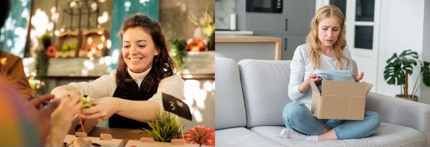 Foto di donne che acquistano in negozio e online