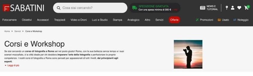 Screenshot da sito sabatini fotografia
