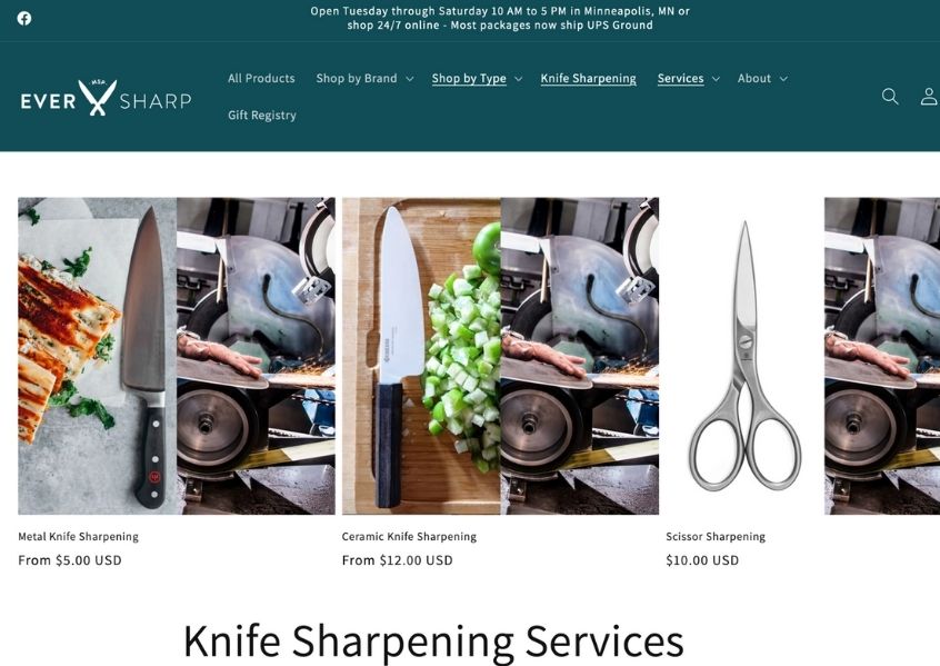 Screenshot da sito eversharp