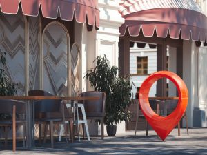 Foto esterno di un ristorante con ping maps