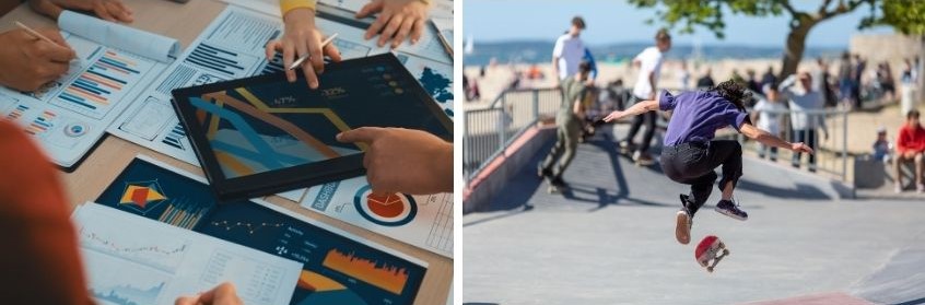 Foto doppia con tablet e ragazzo con skate