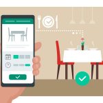 Illustrazione di un cellulare e un tavolo di un ristorante