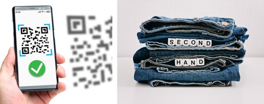 Foto di qr code e jeans piegati in vendita