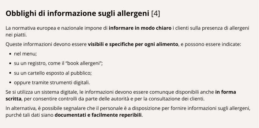 Illustrazione tabella allergeni