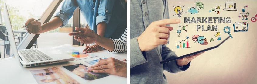 Foto doppia con persone che lavorano in team