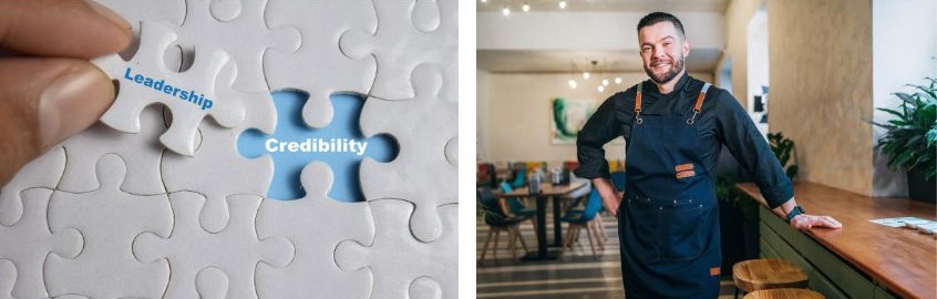 Foto di cameriere e pezzo di un puzzle