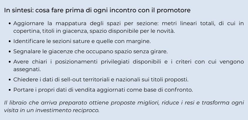 Schema di sintesi articolo promotore in libreria